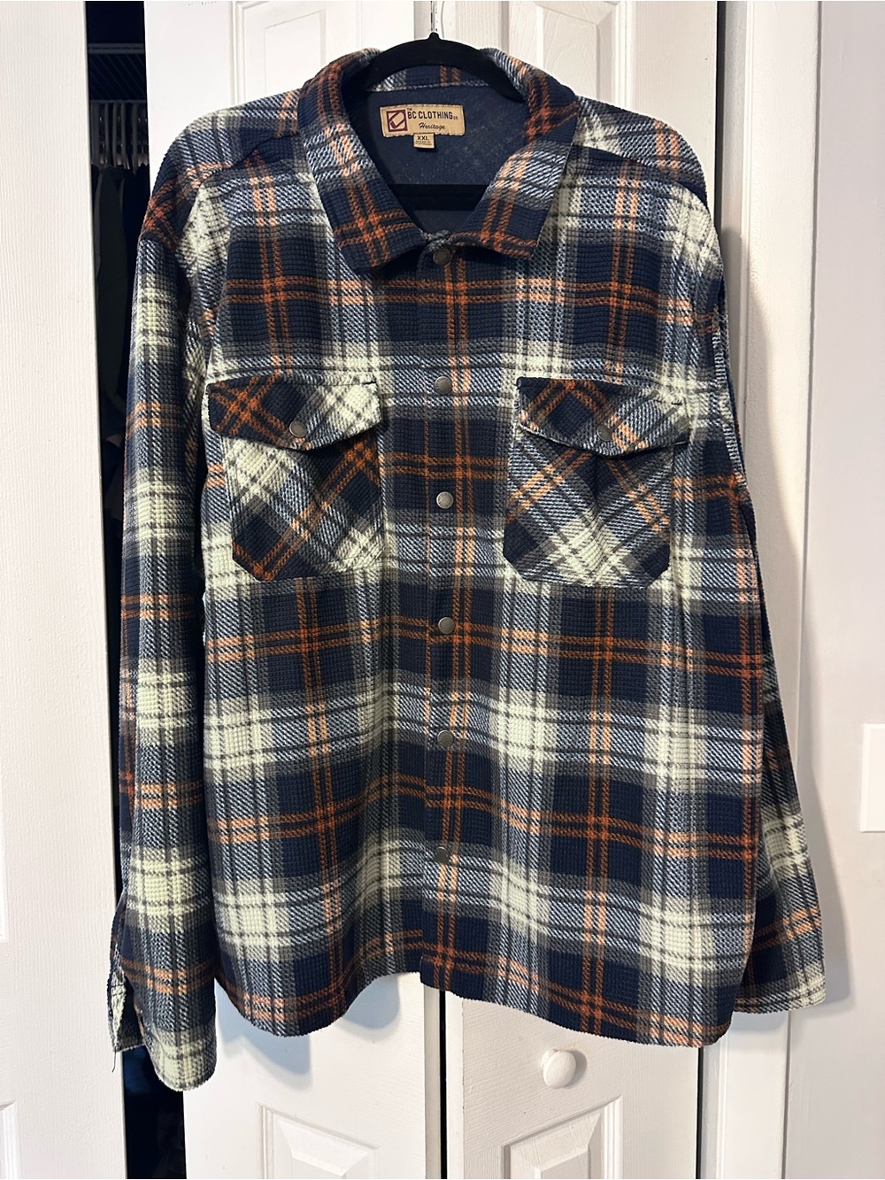 CC Clothing Navy & Orange Plaid Button-Up Shirt Jacket
